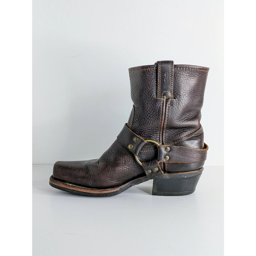 Frye Harness 8R Boots 8.5 Dark Brown Leather Ankle Short Harness Moto Slouch